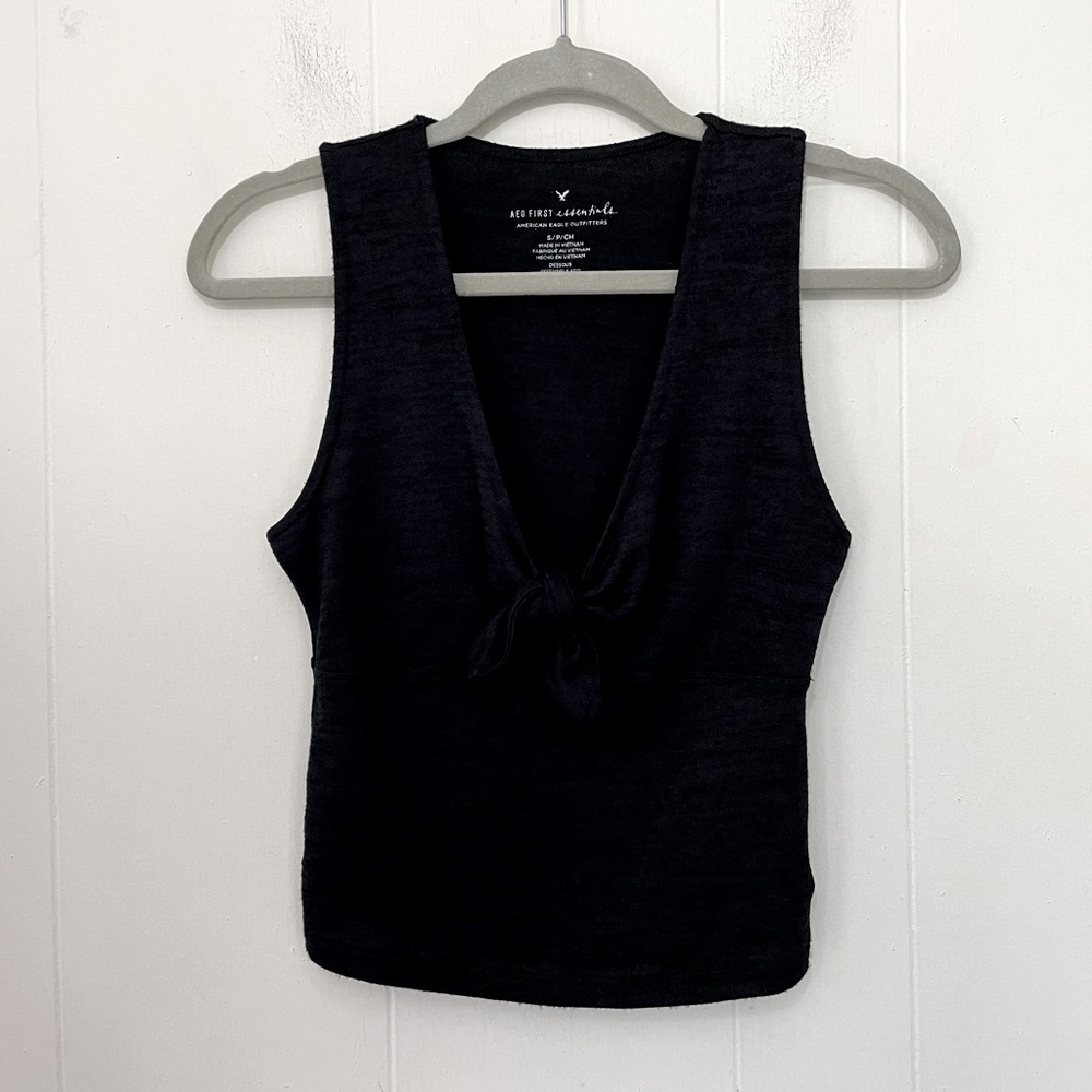 American Eagle Stretch Knit Tank Top Dark Grey Knot Front Detail ~ Size S